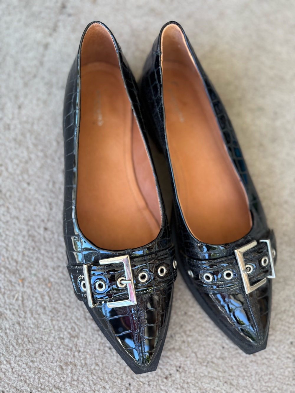 Pointed Toe Black Patent Flats with Buckle Detail Copenhagen